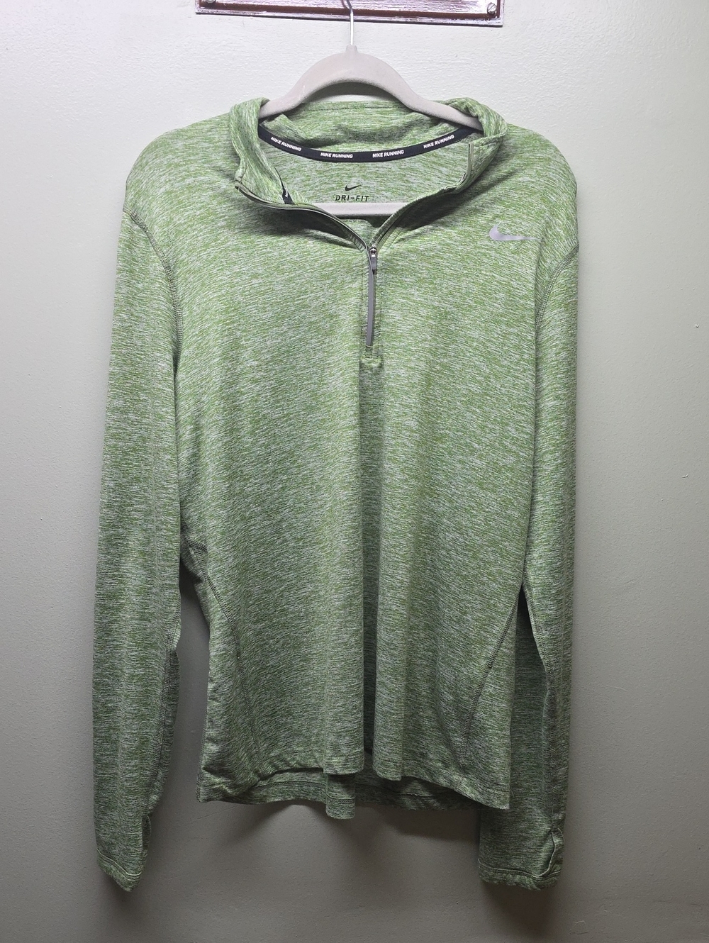 Nike Heathered Light Green Quarter-Zip Performance Top